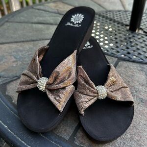 Yellow Box Brown Sandals with Rhinestone Embellishments- Size 8